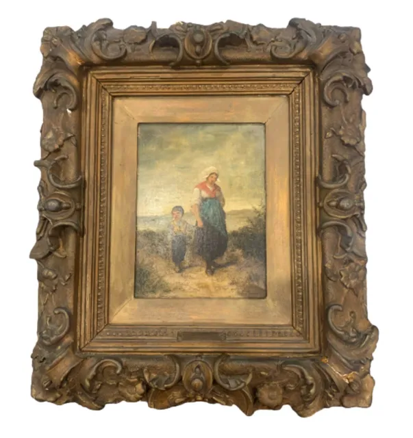 Dutch School, 19th Century Painting of a Mother & Child Oil On Canvas Signed