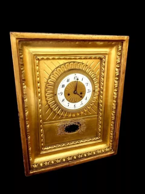 Antique Clock French Empire Gilt Wood Wall Clock Early 19th Century c1820 Gilded