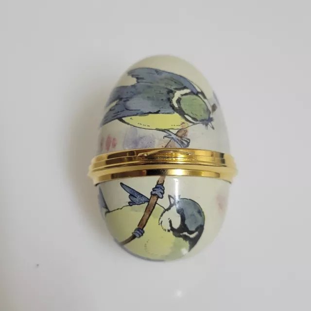 Staffordshire England Enamels Egg Shape Trinket Box Hand Painted Birds Faberge