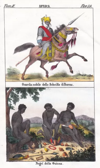 Africa Afrika Afrique Kanem-Bornu Guinea West Ouest costumes Lithographie 1840