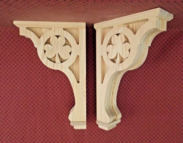 PAIR 10-1/4 x 16-3/4 Wood Corbels Shelf Mantle Brackets (#3240B) Shamrock