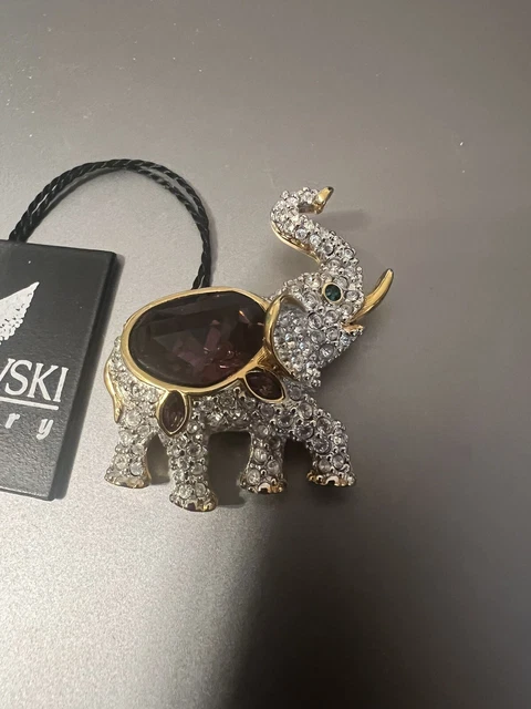 Swarovski Swan Signed Brooch Amethyst Crystal Pave Rhinestone Elephant Retired Swarovski Swan Signed Brooch Amethyst Crystal Pave Rhinestone Elephant Retired