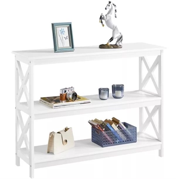 Table Console en Bois Meuble d'Entrée Pied en X Stable Blanc Table Salon Moderne