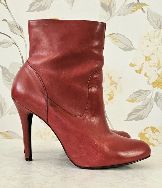 MINELLI RED LEATHER Heeled Ankle Boots Size 39 UK 6 £29.99 PicClick UK