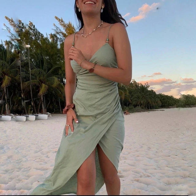 green emerald velvet dress ZARA. Green ruched midi dress. TS (XXS)  Hibuy market