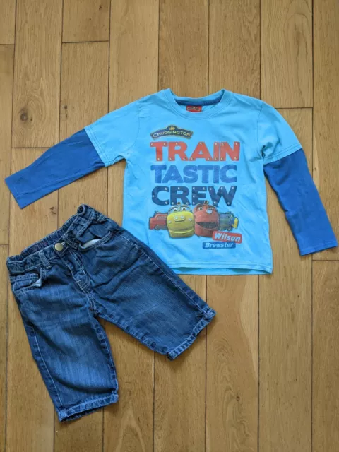 Chuggington long sleeved Top and Debenhams Denim Shorts - size 4-5 Years