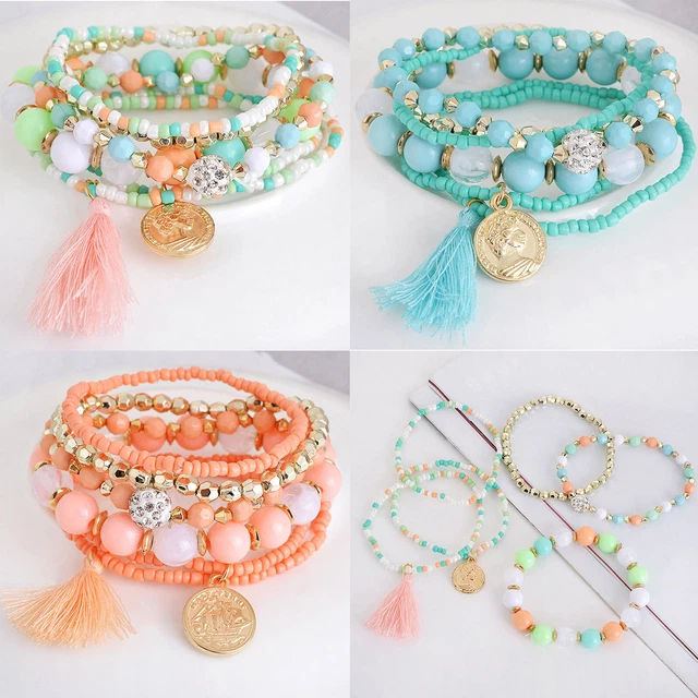 Armbänder Damen Edelstahl Breit 1 Acryl Fashion Set Bangle Lady Bohemian Armband