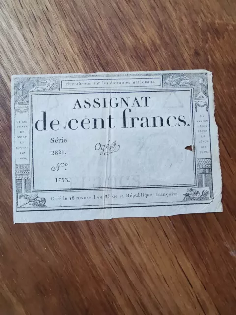 France Assignat De Cent Francs Billet Revolution P1074