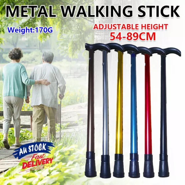 Aluminium Metal Walking Stick Travel Folding Adjustable Compact Cane Pole AU