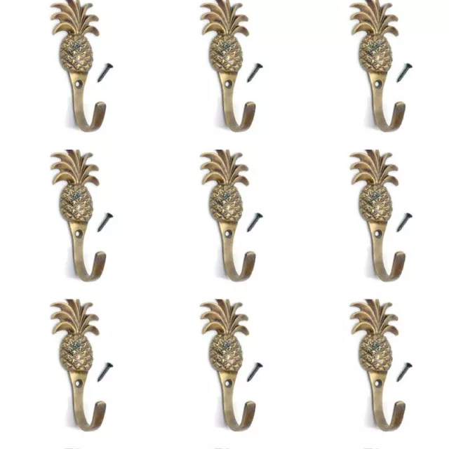 9 small PINEAPPLE BRASS HOOK COAT WALL MOUNTED HANG TROPICAL old style hook 4"B