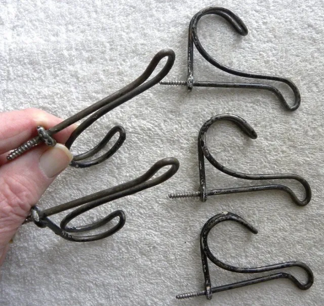 5 Original Farm House, Country School 2 Prong Bent Wire Old COAT HOOKS (A)