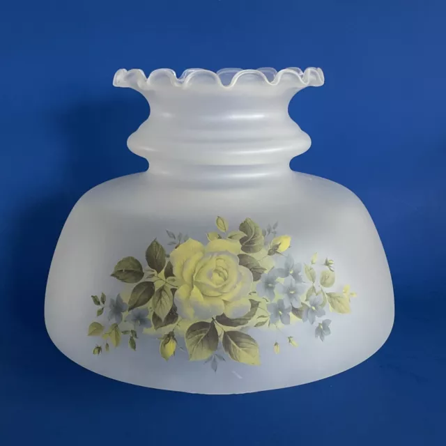 Vintage GWTW 7" Fitter Blue Green Rose Satin Glass Oil Or Electric Lamp Shade