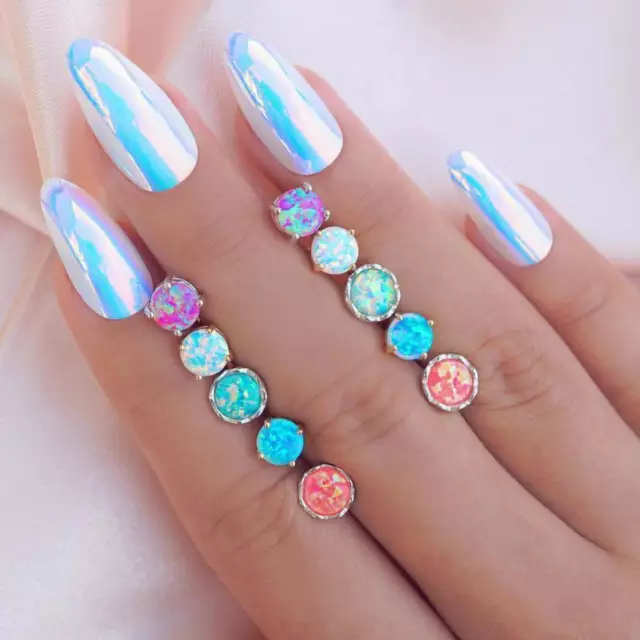 5 Pairs Fashion Women Colorful Round Zircon Stone Ear Stud Earring Set Jewelry