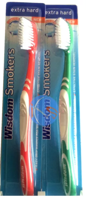2 X Wisdom Addis Smokers Toothbrush Extra Hard, Great Value Tooth Brush!!