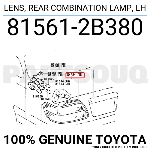 815612B380 Genuine Toyota LENS, REAR COMBINATION LAMP, LH 81561-2B380 OEM