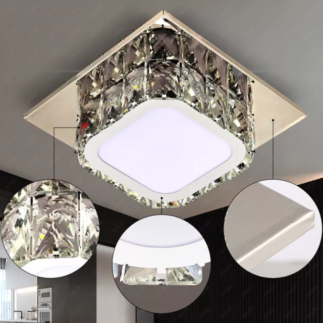 16W Luxus LED Decken Lampe Wohnzimmer Beleuchtung Glas Kristall Leuchte Chrom Es