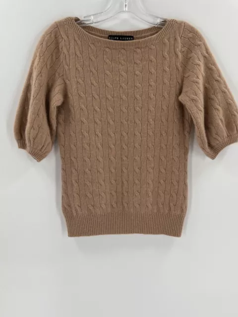 Ralph Lauren Black Label 100% Cashmere Cable Knit Brown Boat Neck Sweater Large