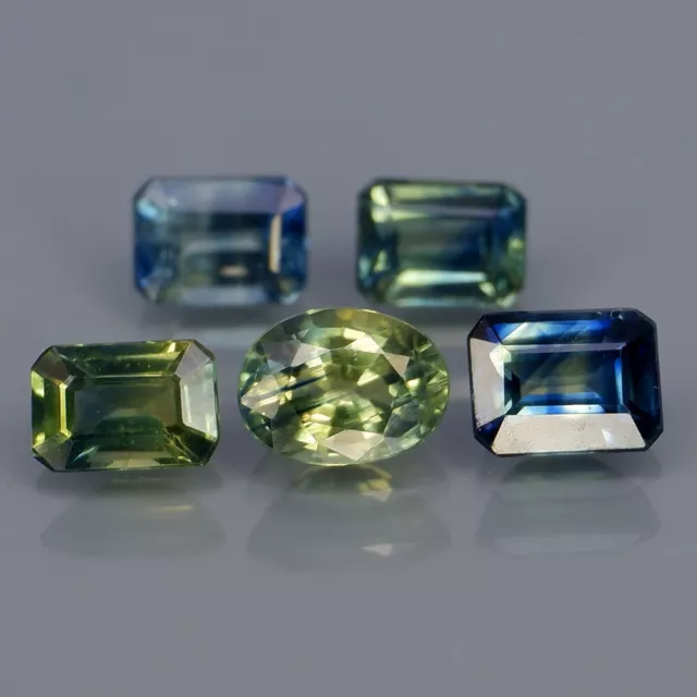 Oval&Emerald Cut 4.5x3.5 to 5.5x4mm.Blue Yellow Sapphire Australia 5Pcs/2.25Ct.