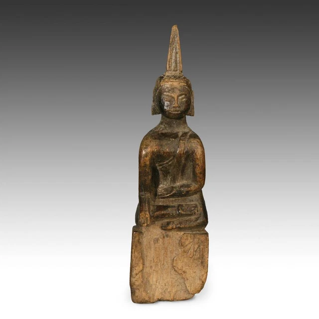 Antique Seated Niche Buddha Carved Wood Burma Southeast Asia Buddhism 19Th C.