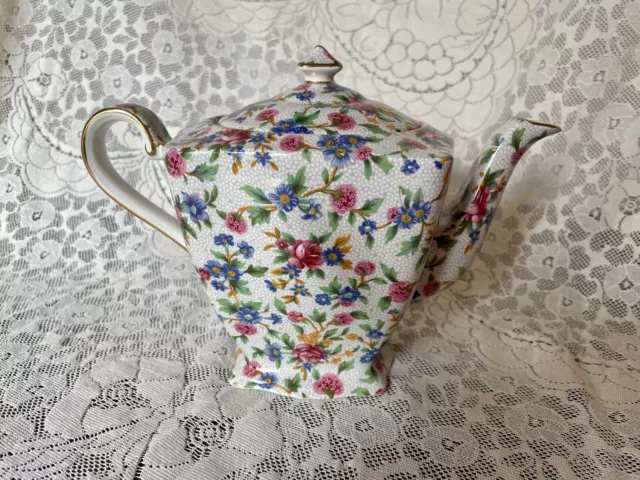 Vintage Royal Winton Grimwades OLD COTTAGE CHINTZ Floral Ascot Teapot England 3