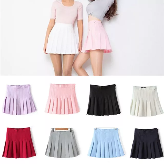 Women Girls Short High Waist Pleated Skater Tennis Skirt School Mini Skirt