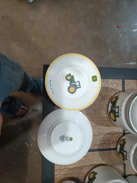 John Deere Logo Dinner Plate Dish Salad Pasta Bowl Gibson Tractor 9” Set