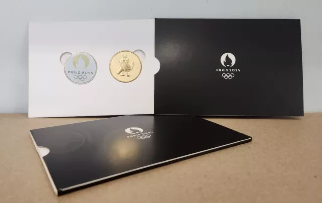 Encart 2 Mini-Medaille Touristique Monnaie Paris 2022 Emblème + Logo Paris 2024