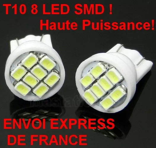 2 Ampoules 8 Led Smd W5W Blanc Xenon Veilleuse T10 Push Wedge Light Bulb White