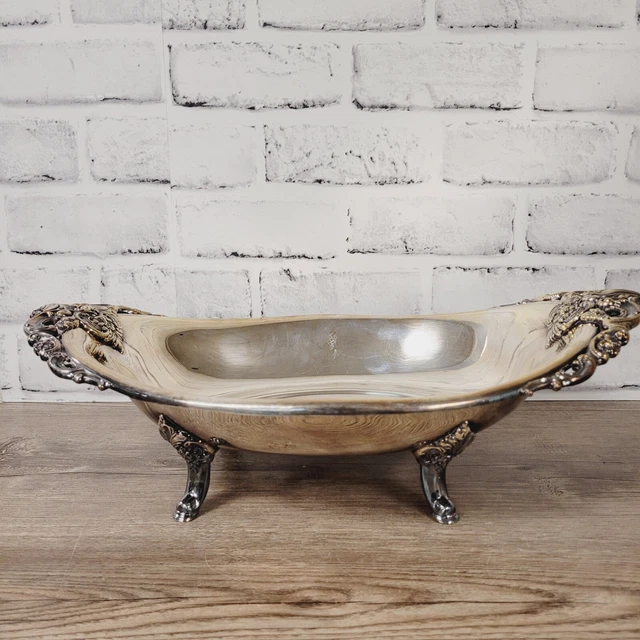 Vintage Wallace Silver Plate Baroque Pattern 16" Centerpiece Footed Fruit Bowl