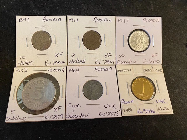 Austria  1893 To  1984  6 Coin Heller  Groschen  Shilling  Xf / Unc  Lot  K22