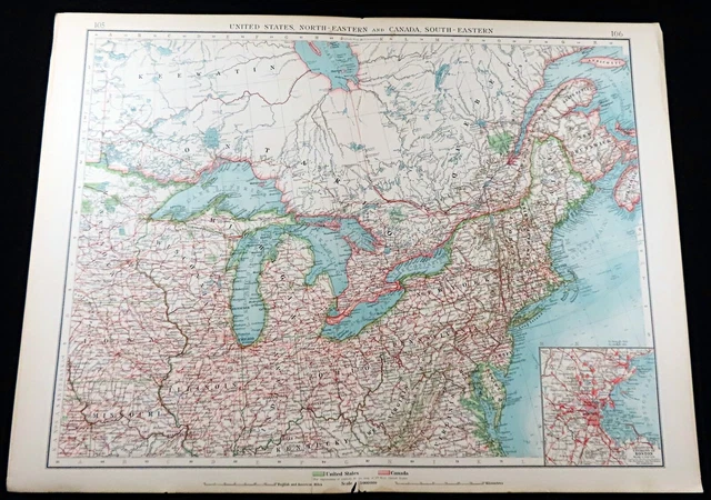 Vereinigte Staaten Von America Boston York Kanada Michigan Ohio Antik Karte 1899