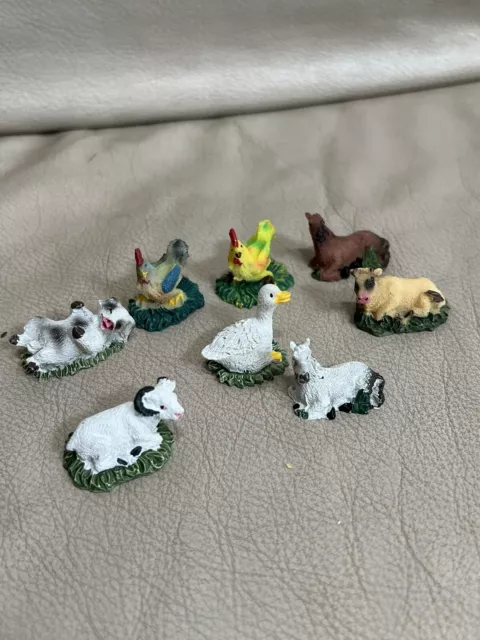 Set of 8 Miniature Tiny Vintage Bisque Porcelain Farm Animal Figurines Cow Horse 3