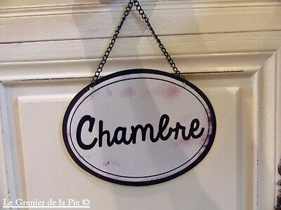 plaque de porte ovale en métal CHAMBRE décoration style vintage 17cm French sign
