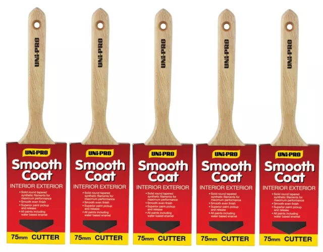 Paint brushes/Pack of 5 Uni-Pro Smooth Coat Synthetic Sash Cutters, 75mm