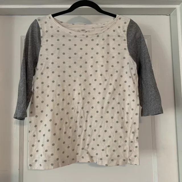 J Crew Shirt Womens Small White Gray Polka Dots Raglan Artist T 100 Cotton