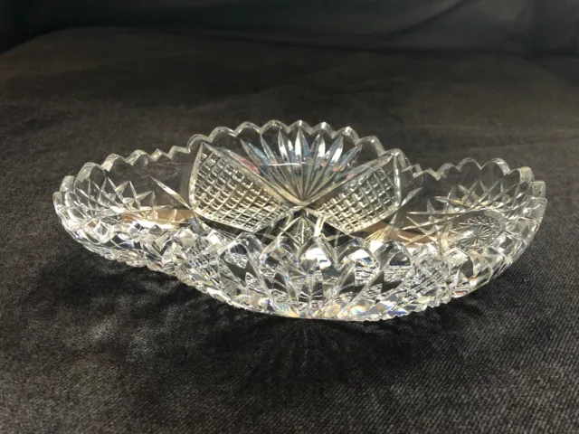 Vintage CUT GLASS American Brilliant Swirl Oval Bowl ORNATE PATTERN