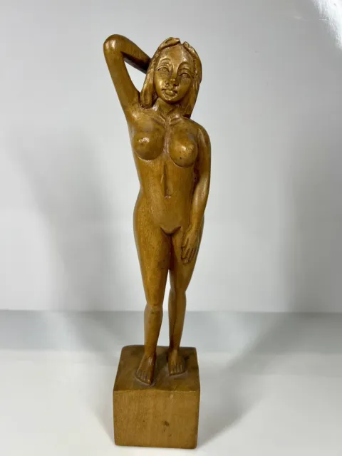 12” Wooden female nude figure Handmade Wood Carved Figure Statue, Aii Honolulu