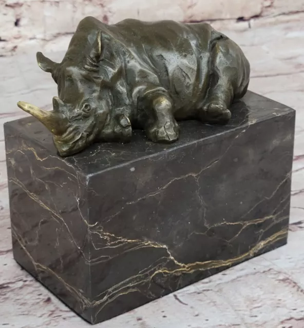 Bronze Sculpture of Rhino Rhinoceros Hot Cast Detailed Marble Base Figure Deal