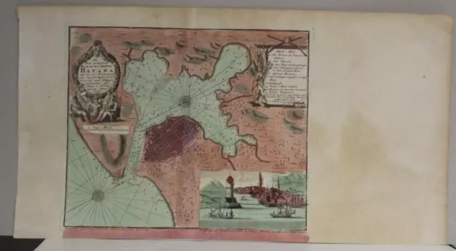Havana Cuba 1760 Chassereau & Homann Heirs Unusual Antique Copper Engraved Map