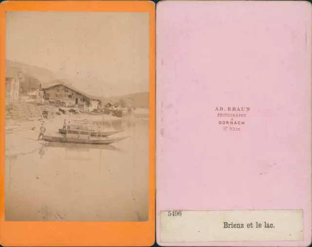 Braun, Suisse, Brienz et le lac Vintage CDV albumen carte de visite, CDV, ti