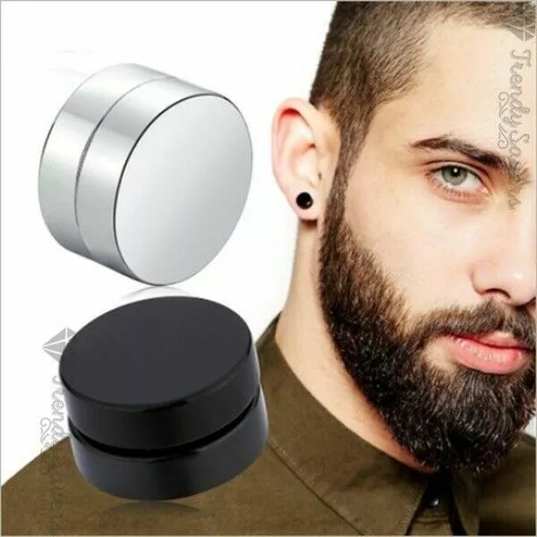 Men's Hot Trendy Punk Style Round Magnetic Ear Stud Pair Non Piercing Earrings