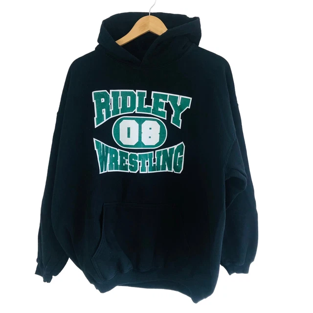 Felpa con cappuccio grafica Gilden USA nera Ridley Wrestling Spellout College sport taglia XL