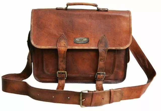 Bag Cross Body 16" New Genuine Brown Leather Mens Business Messenger Shoulder