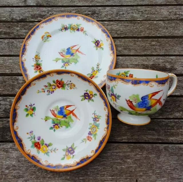 Paragon Star China Trio Bird of Paradise Cup Saucer Plate Deco Period