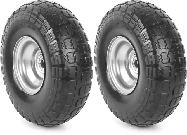 2-Pack 4.10/3.50-4" Tire and Wheel Flat Free - 10" Replacement Solid Rubber Tire