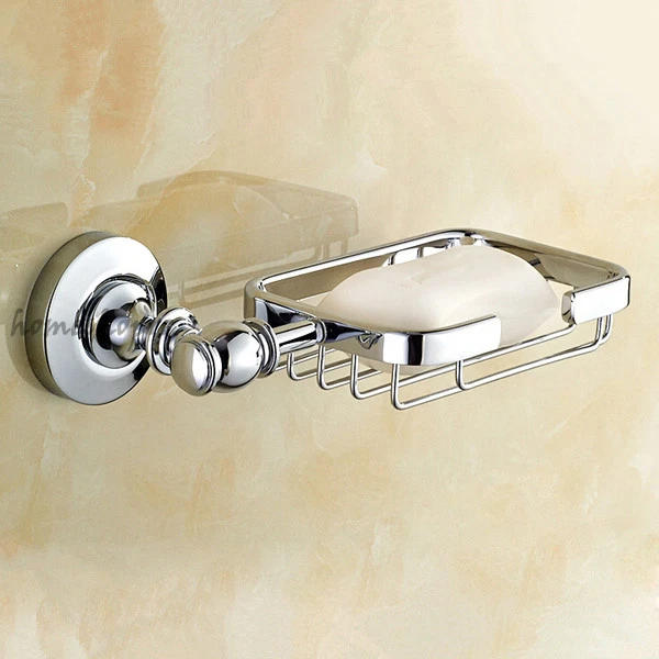 Chrome Polished Brass Bathroom Shower Soap Dish Holder Wall Mount Storage Basket