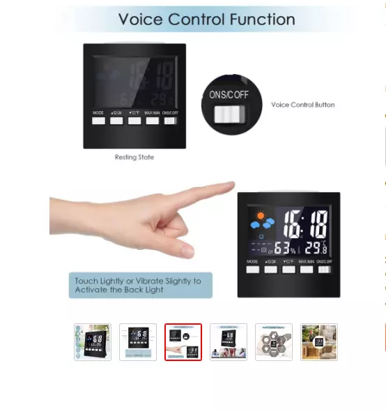 Sveglia Elettronica Comando Voce Calendario A Led Si Illumina Con Rumor