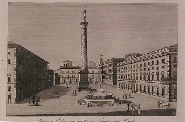 stampa originale del 1834 Piazza Colonna Roma cm 35x30