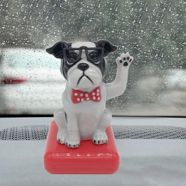 Figurine Animée Pour Tableau De Bord De Voiture - Chien Cartoon Tenant Une Bière - Fonction Solaire, Mouvement Oscillant