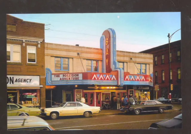 DOWNTOWN STREET SCENE BAY THEATRE 1960's CARS STORES POSTCARD COPY